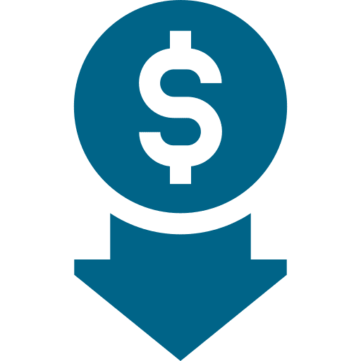 Blue icon of a hand holding a dollar sign symbol.