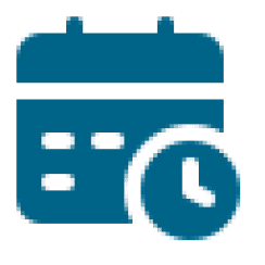 Calendar icon with a clock indicating date and time.
