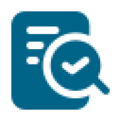 Blue icon showing a document with a checkmark symbol.