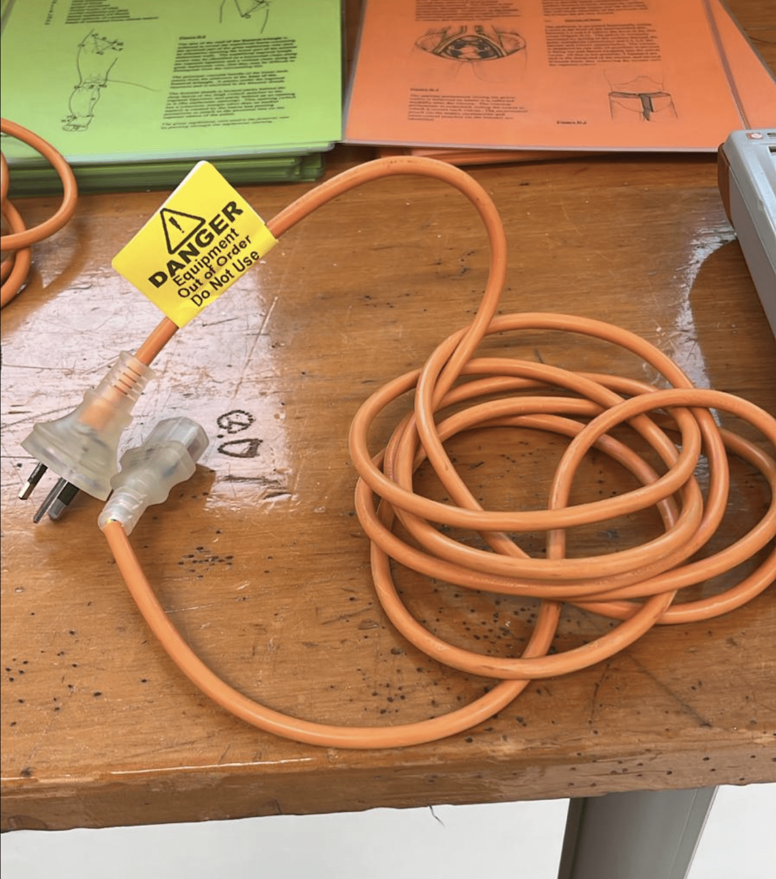 Electrical extension lead tagged out of service